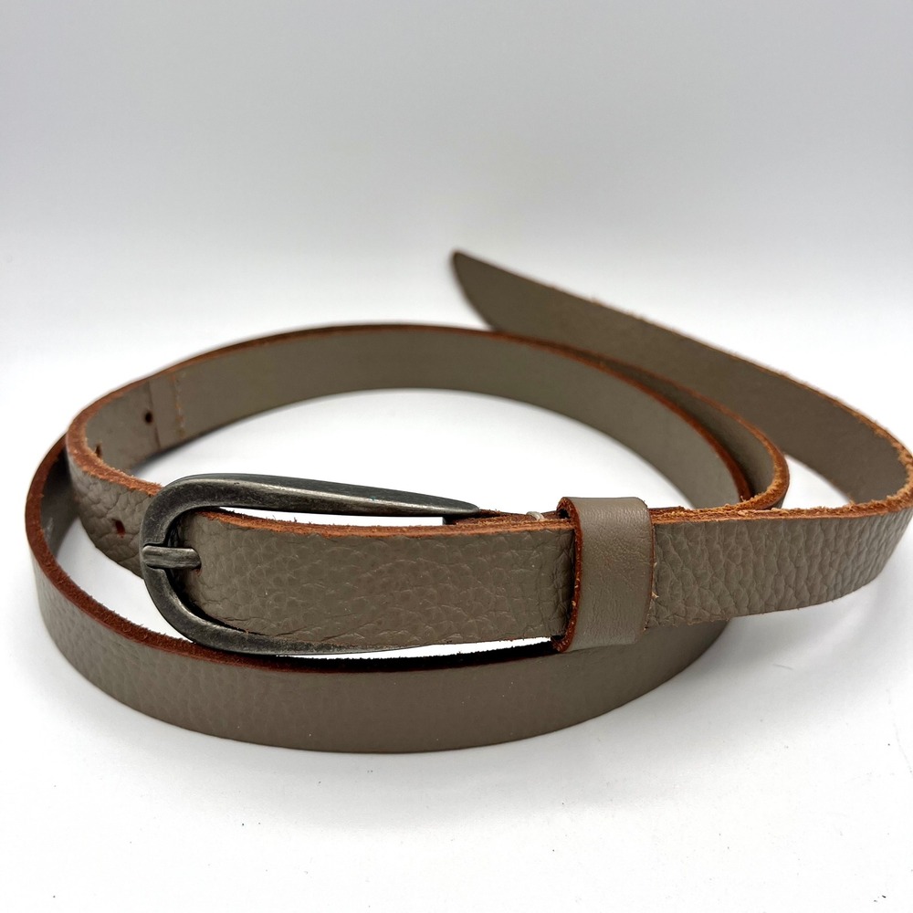 J.Jill Womens Size S Taupe Pebbled Genuine Leather Skinny Belt Pewter Buckle